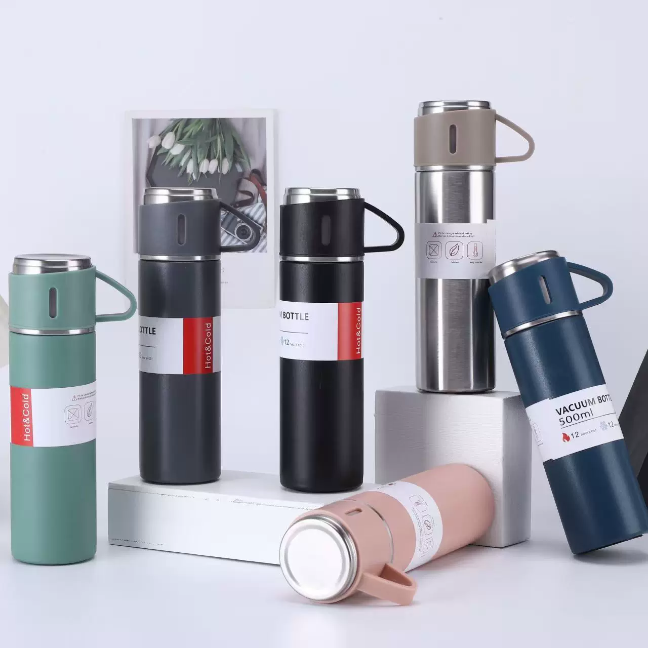 Large-capacity insulated water bottle for men and women, high-end business office insulated water bottle, business gift box.
